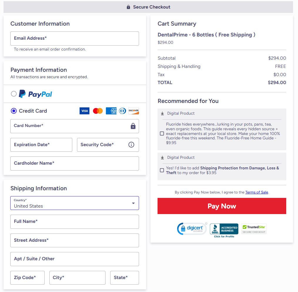 DentalprimeSecure Order Form